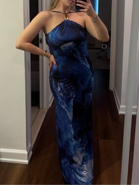 Simkhai Navy Blue Halter Maxi Dress